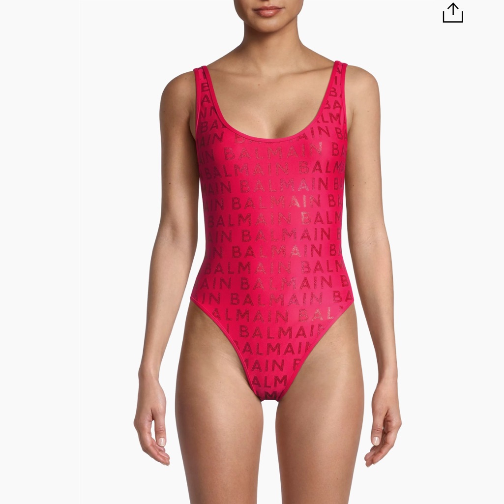 Balmain***Fuscia Pink One-Piece All-Over Logo Swimsuit***Small $640 Nwt